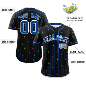 Custom Black Royal Stripe Fashion Personalized Star Pattern Authentic Baseball Jersey