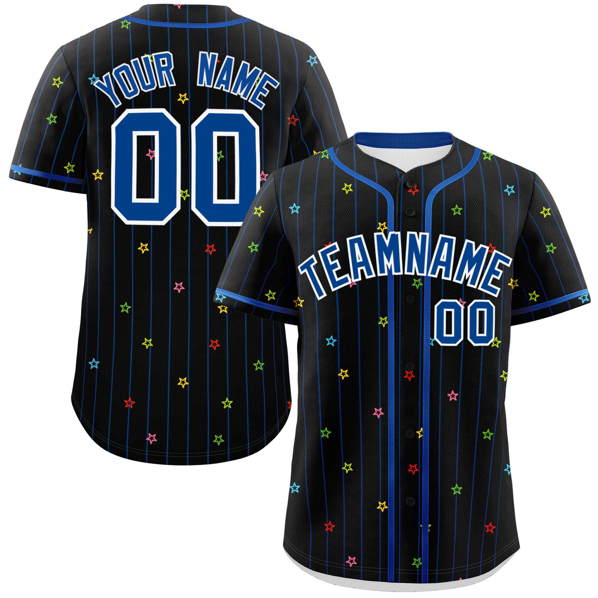 Custom Black Royal Stripe Fashion Personalized Star Pattern Authentic Baseball Jersey