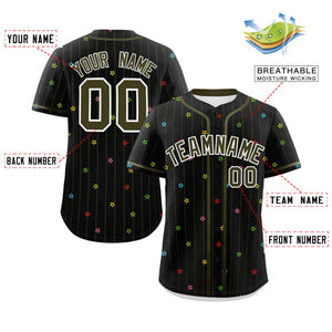 Custom Black Olive Stripe Fashion Personalized Star Pattern Authentic Baseball Jersey