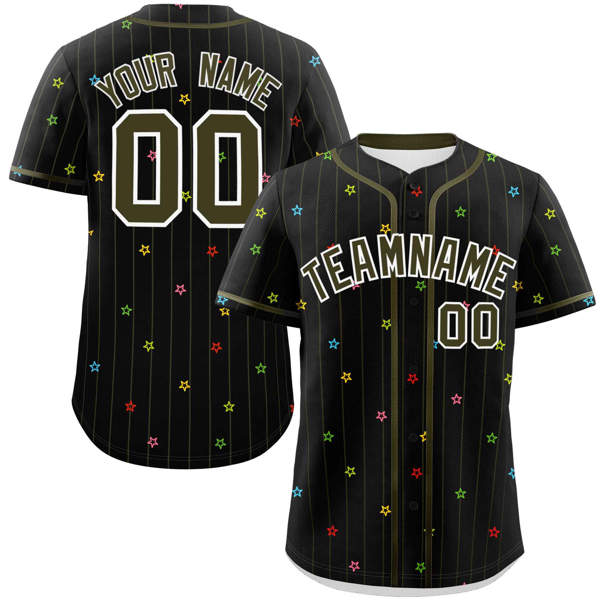 Custom Black Olive Stripe Fashion Personalized Star Pattern Authentic Baseball Jersey