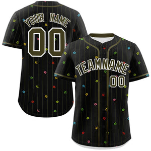 Custom Black Olive Stripe Fashion Personalized Star Pattern Authentic Baseball Jersey