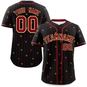 Custom Black Crimson Stripe Fashion Personalized Star Pattern Authentic Baseball Jersey