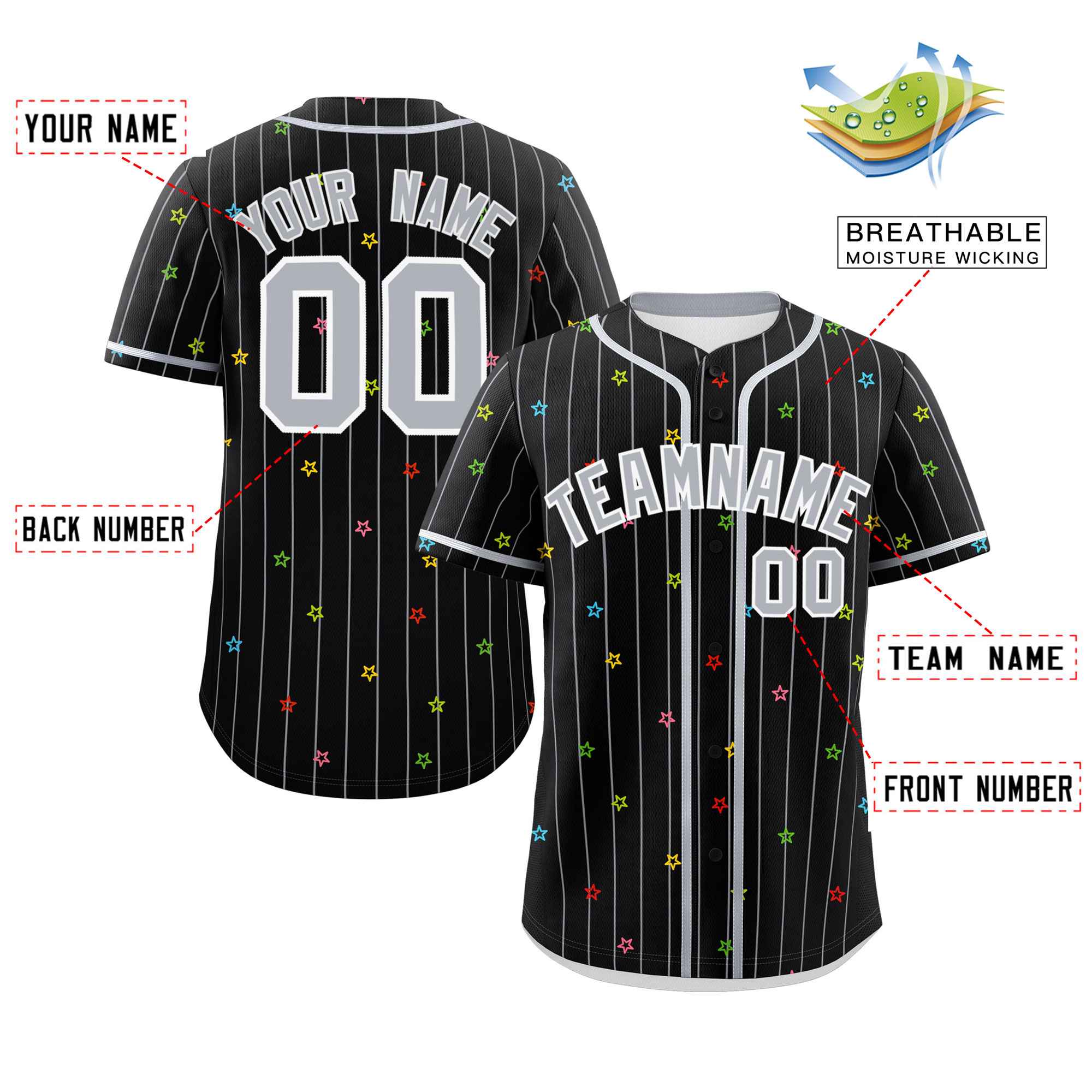 Custom Black Gray Stripe Fashion Personalized Star Pattern Authentic Baseball Jersey