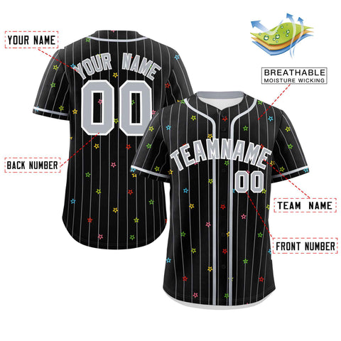 Custom Black Gray Stripe Fashion Personalized Star Pattern Authentic Baseball Jersey