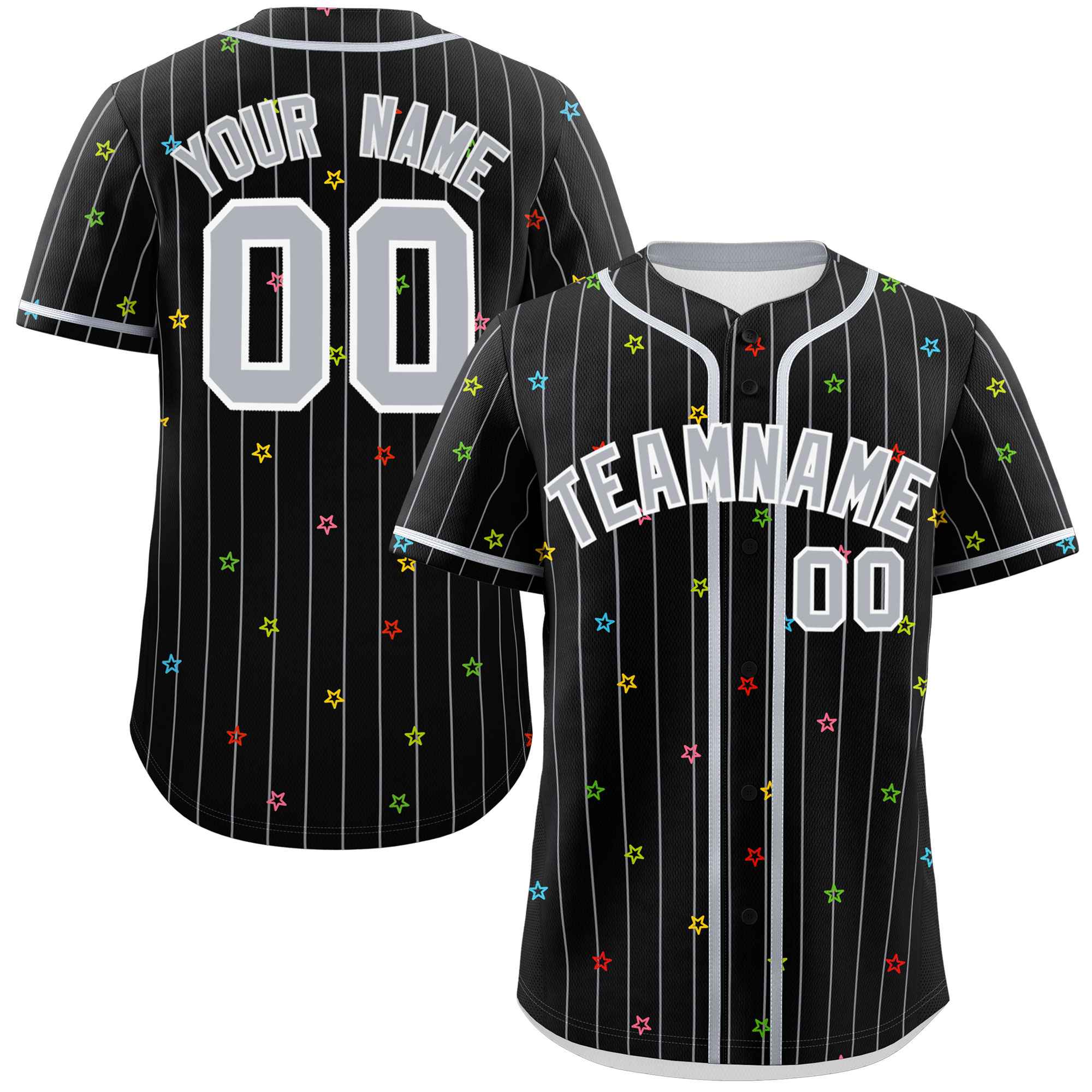 Custom Black Gray Stripe Fashion Personalized Star Pattern Authentic Baseball Jersey