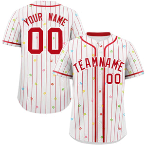 Custom White Red Stripe Fashion Personalized Star Pattern Authentic Baseball Jersey