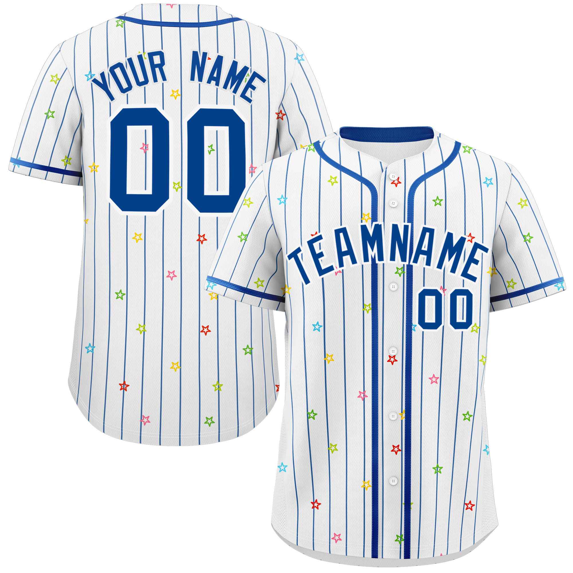 Custom White Royal Stripe Fashion Personalized Star Pattern Authentic Baseball Jersey