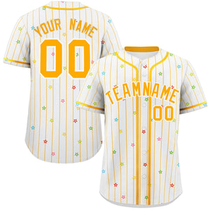 Custom White Yellow Stripe Fashion Personalized Star Pattern Authentic Baseball Jersey