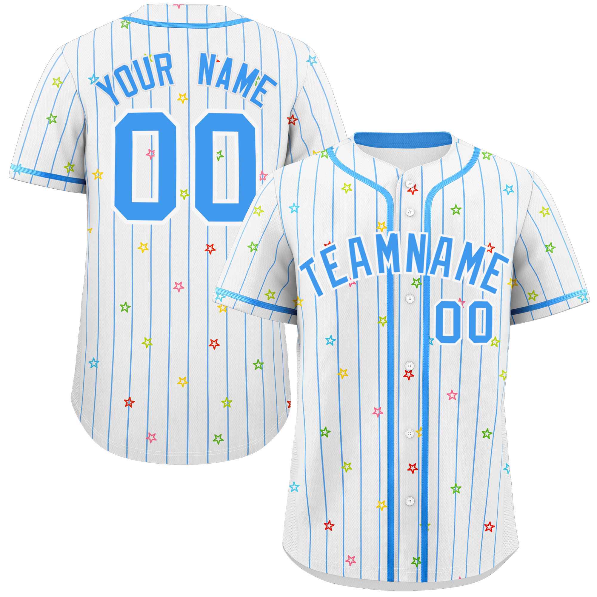 Custom White Powder Blue Stripe Fashion Personalized Star Pattern Authentic Baseball Jersey