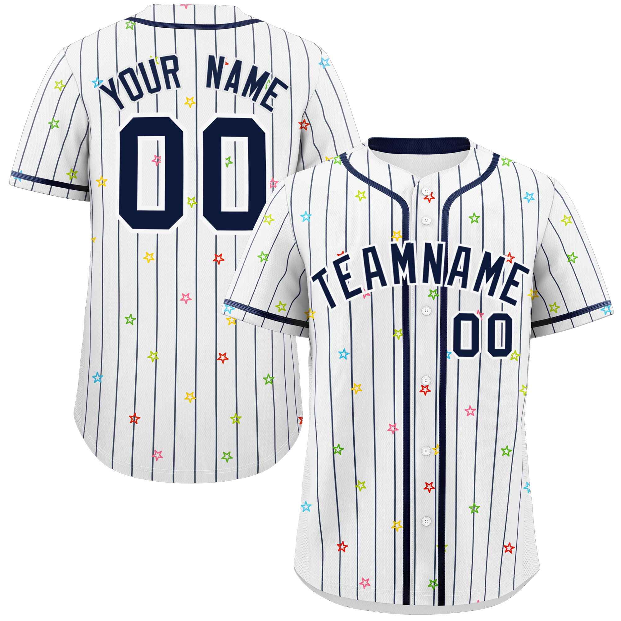 Custom White Navy Stripe Fashion Personalized Star Pattern Authentic Baseball Jersey