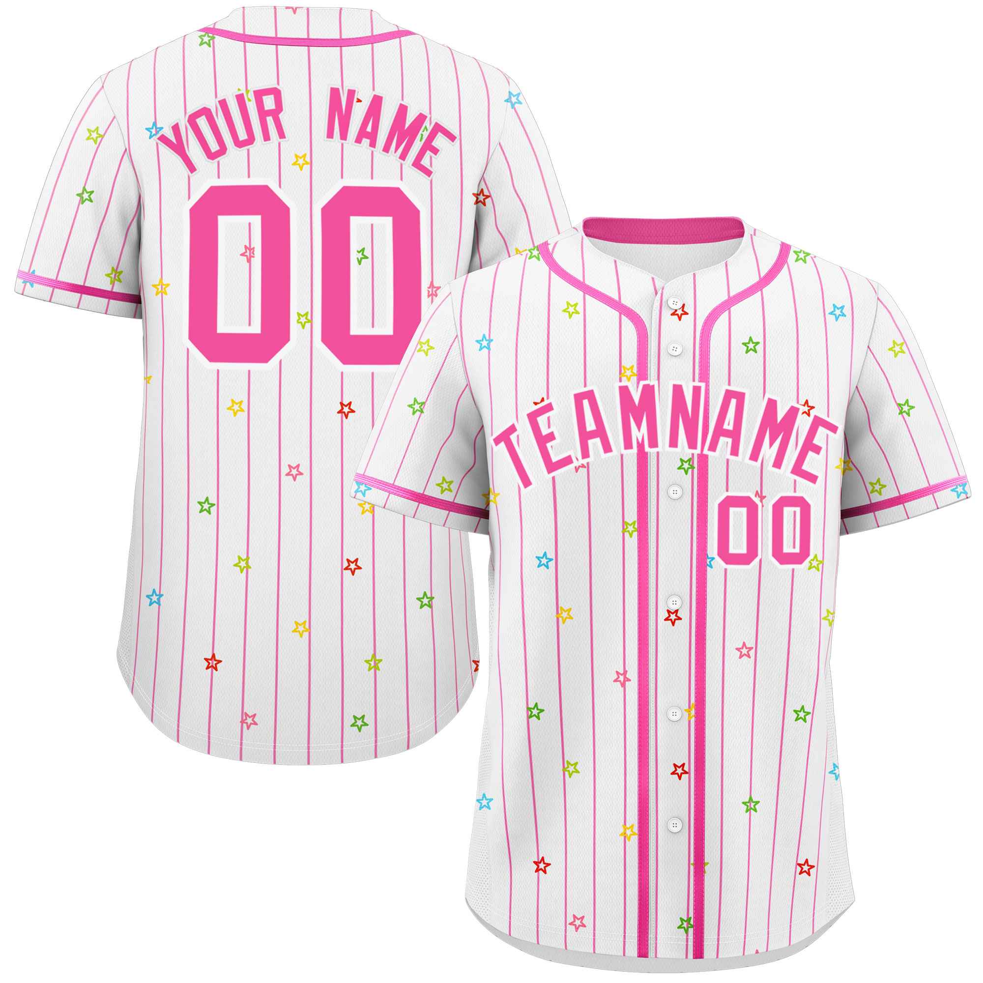 Custom White Pink Stripe Fashion Personalized Star Pattern Authentic Baseball Jersey