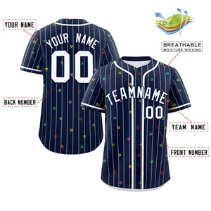 Custom Navy White Stripe Fashion Personalized Star Pattern Authentic Baseball Jersey