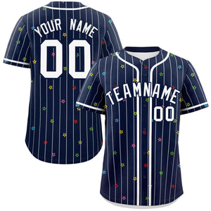 Custom Navy White Stripe Fashion Personalized Star Pattern Authentic Baseball Jersey