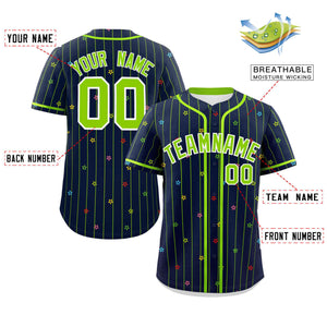 Custom Navy Neon Green Stripe Fashion Personalized Star Pattern Authentic Baseball Jersey