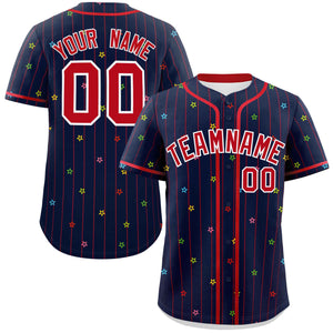 Custom Navy Red Stripe Fashion Personalized Star Pattern Authentic Baseball Jersey