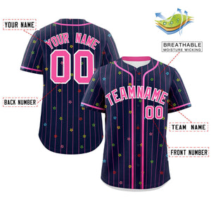 Custom Navy Pink Stripe Fashion Personalized Star Pattern Authentic Baseball Jersey