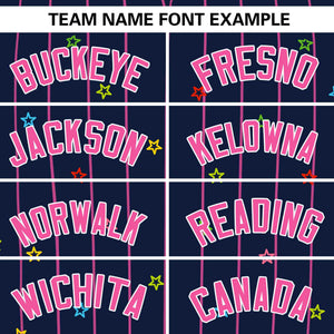 Custom Navy Pink Stripe Fashion Personalized Star Pattern Authentic Baseball Jersey