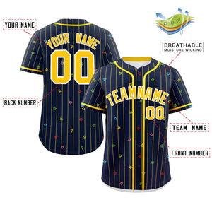 Custom Navy Gold Stripe Fashion Personalized Star Pattern Authentic Baseball Jersey