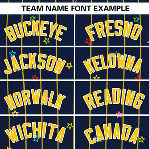 Custom Navy Gold Stripe Fashion Personalized Star Pattern Authentic Baseball Jersey