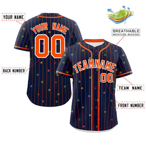 Custom Navy Orange Stripe Fashion Personalized Star Pattern Authentic Baseball Jersey