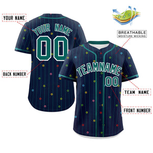 Custom Navy Aqua Stripe Fashion Personalized Star Pattern Authentic Baseball Jersey