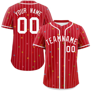 Custom Red White Stripe Fashion Personalized Star Pattern Authentic Baseball Jersey