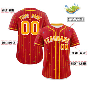 Custom Red Yellow Stripe Fashion Personalized Star Pattern Authentic Baseball Jersey