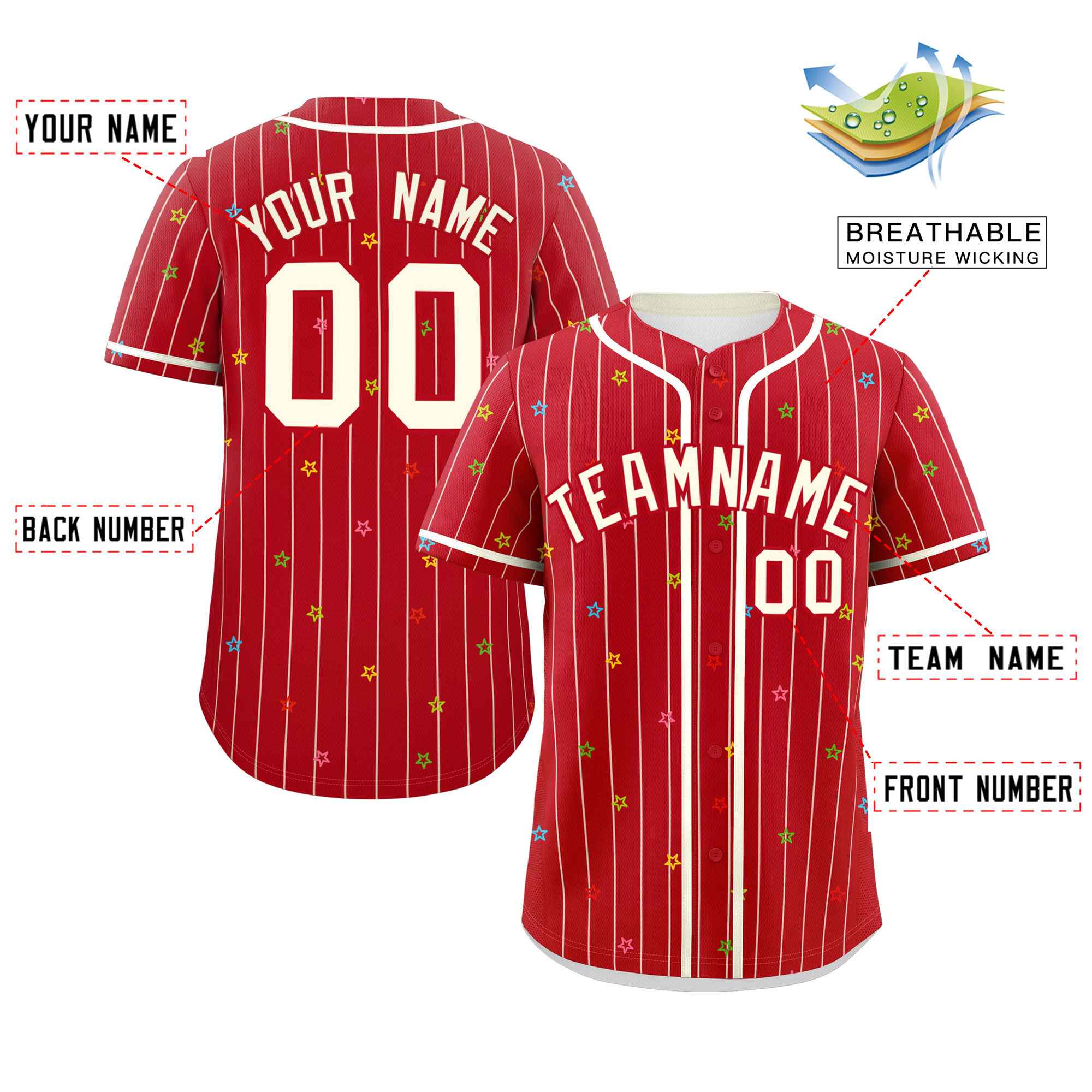 Custom Red Cream Stripe Fashion Personalized Star Pattern Authentic Baseball Jersey