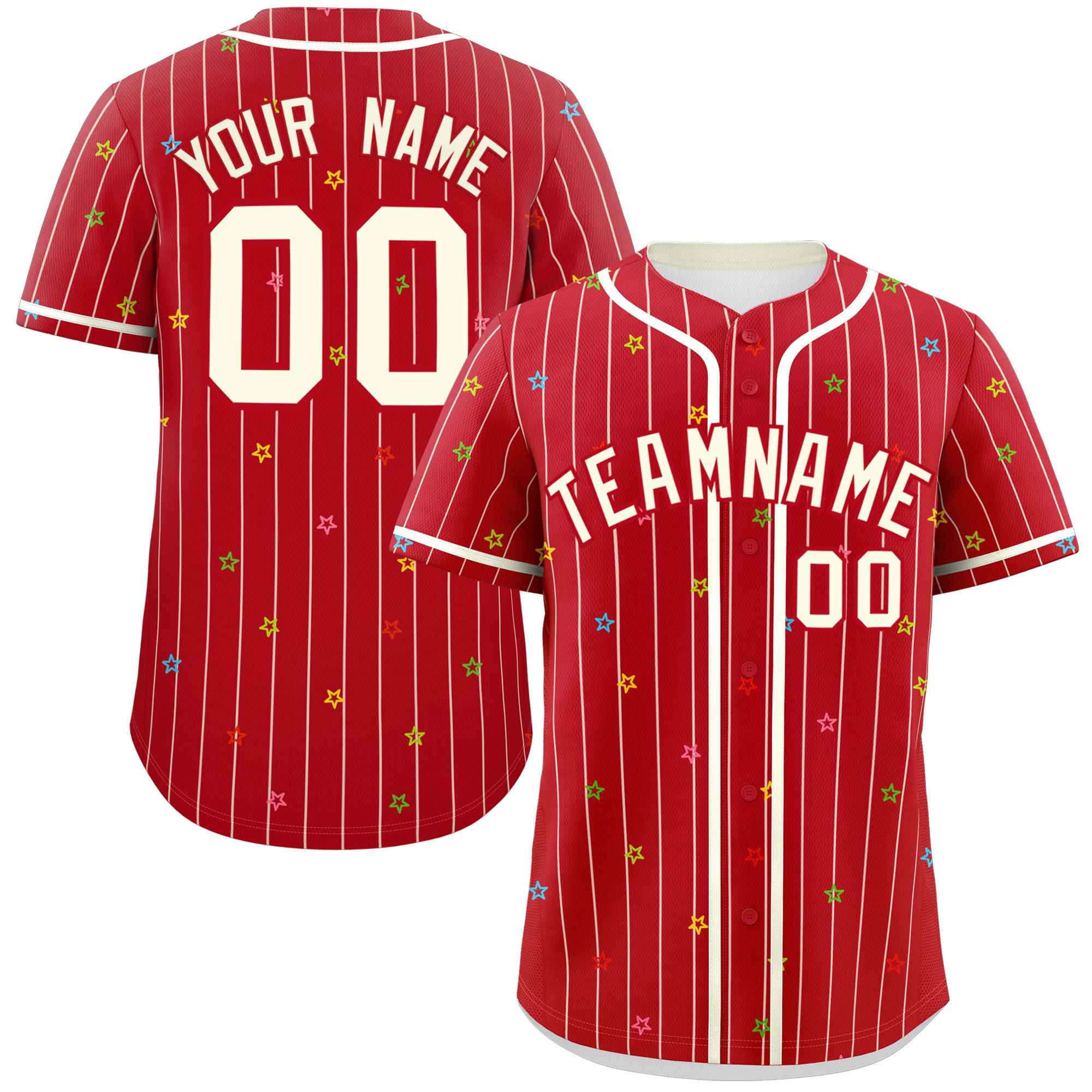 Custom Red Cream Stripe Fashion Personalized Star Pattern Authentic Baseball Jersey