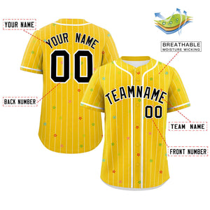 Custom Gold White Stripe Fashion Personalized Star Pattern Authentic Baseball Jersey