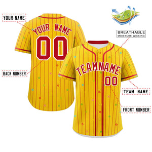 Custom Gold Red Stripe Fashion Personalized Star Pattern Authentic Baseball Jersey