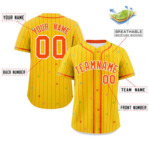 Custom Gold Orange Stripe Fashion Personalized Star Pattern Authentic Baseball Jersey