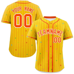 Custom Gold Orange Stripe Fashion Personalized Star Pattern Authentic Baseball Jersey