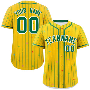 Custom Gold Kelly Green Stripe Fashion Personalized Star Pattern Authentic Baseball Jersey
