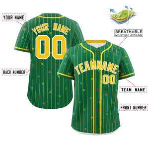 Custom Kelly Green Gold Stripe Fashion Personalized Star Pattern Authentic Baseball Jersey