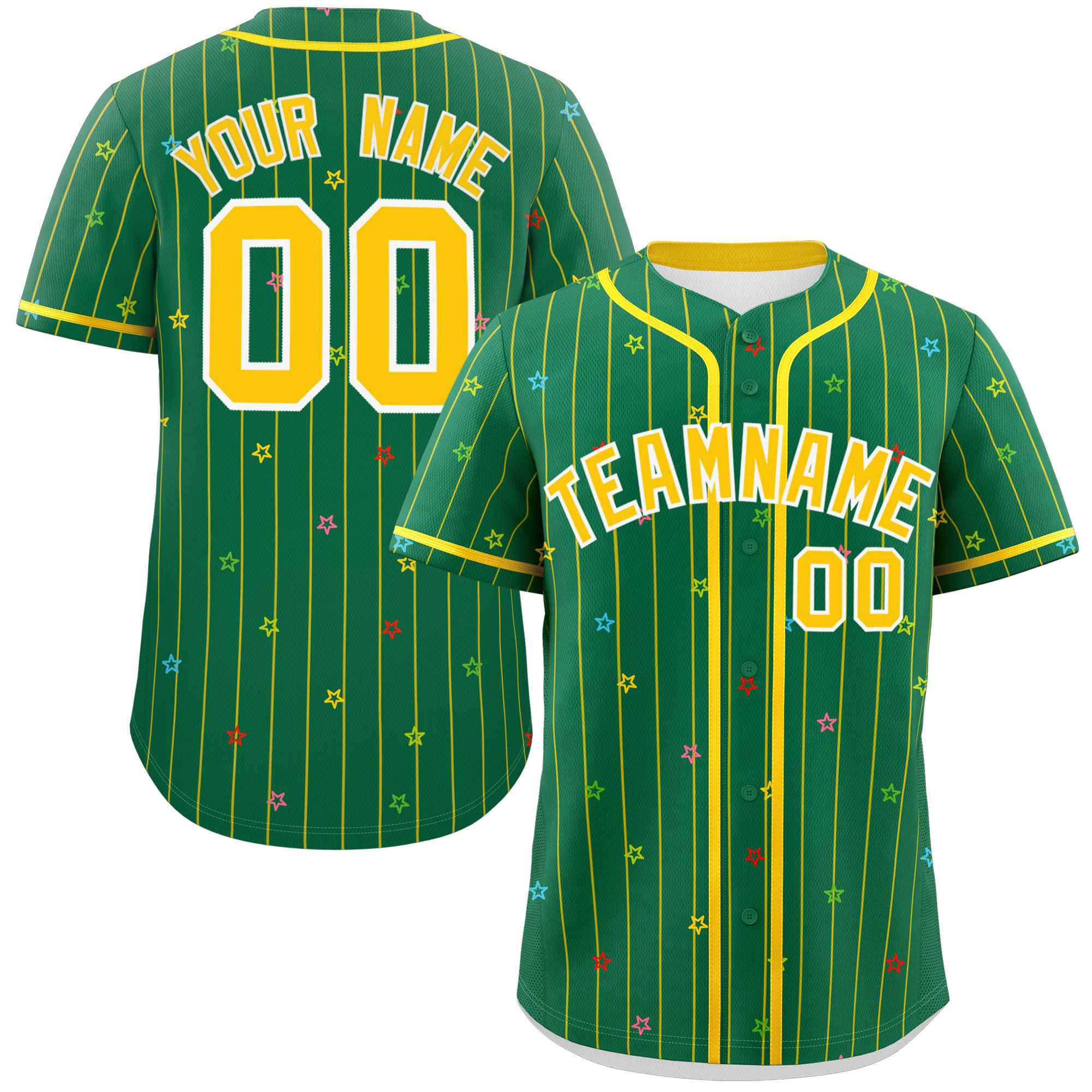 Custom Kelly Green Gold Stripe Fashion Personalized Star Pattern Authentic Baseball Jersey