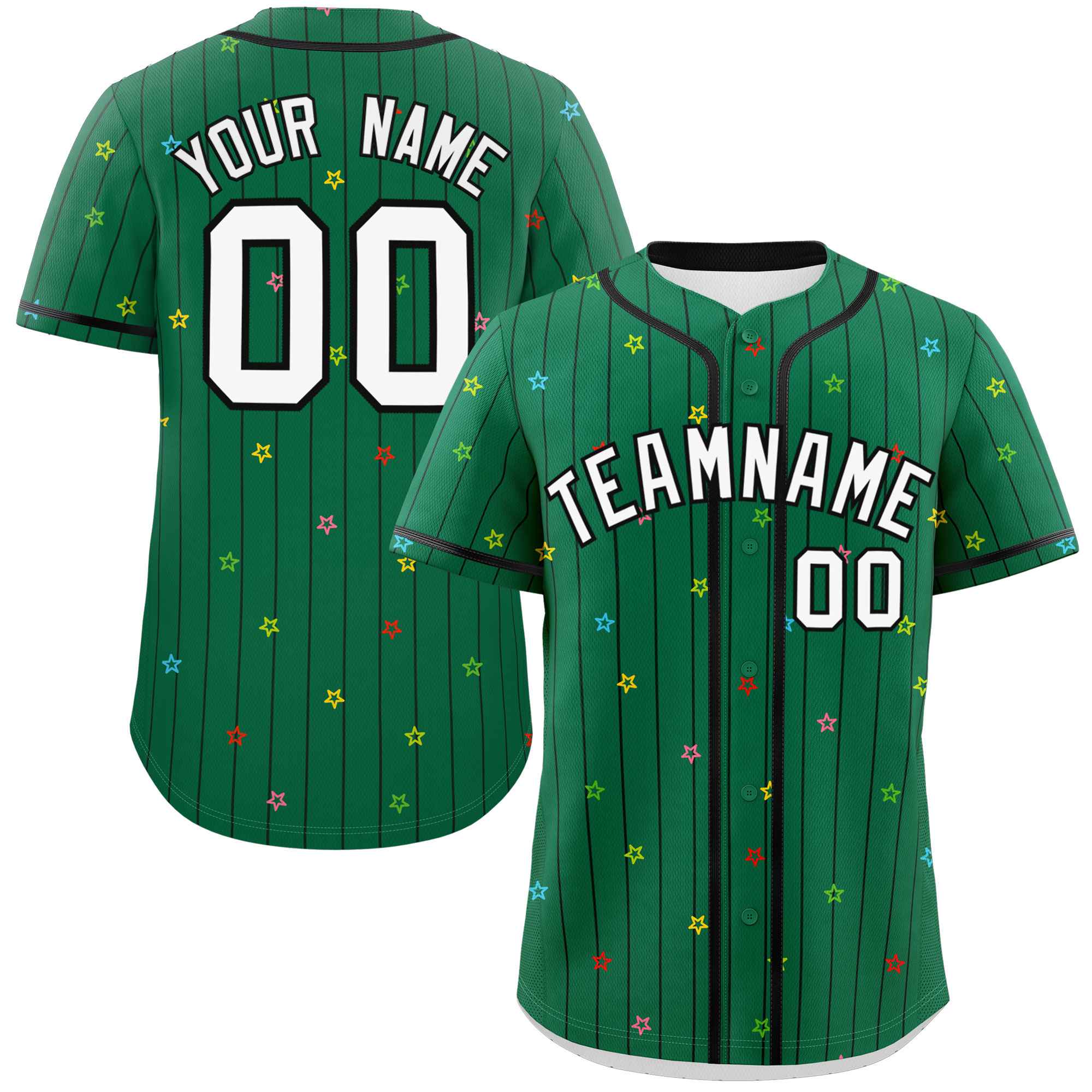 Custom Kelly Green Black Stripe Fashion Personalized Star Pattern Authentic Baseball Jersey