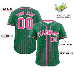 Custom Kelly Green Pink Stripe Fashion Personalized Star Pattern Authentic Baseball Jersey