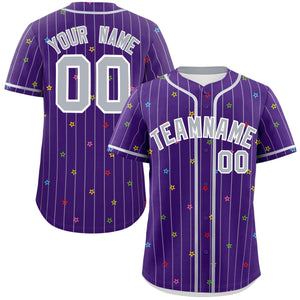 Custom Purple Gray Stripe Fashion Personalized Star Pattern Authentic Baseball Jersey