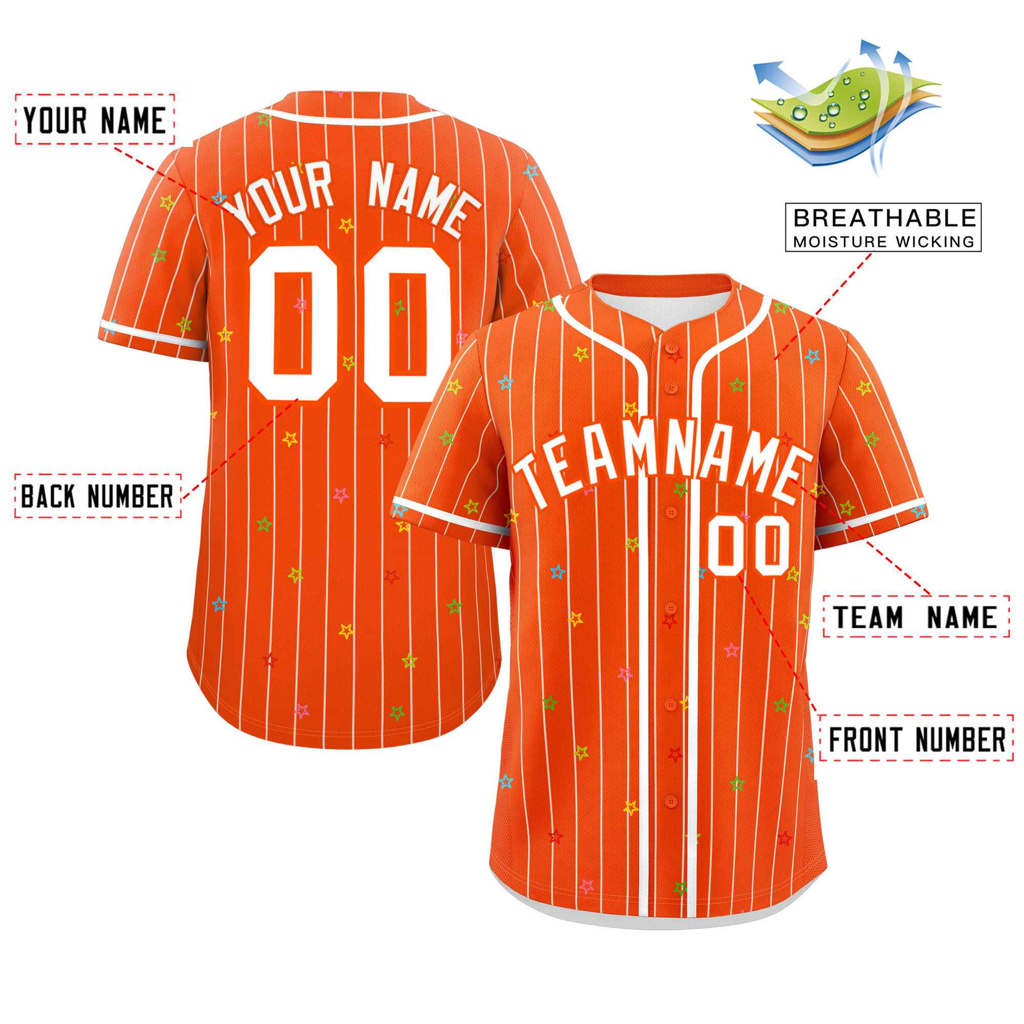 Custom Orange White Stripe Fashion Personalized Star Pattern Authentic Baseball Jersey