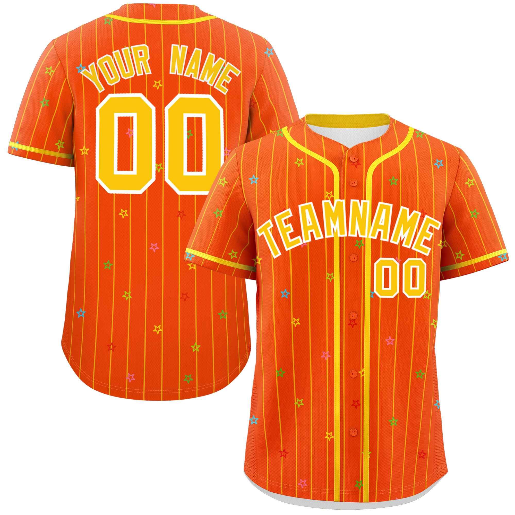 Custom Orange Gold Stripe Fashion Personalized Star Pattern Authentic Baseball Jersey