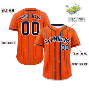 Custom Orange Navy Stripe Fashion Personalized Star Pattern Authentic Baseball Jersey