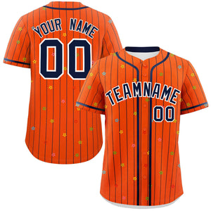 Custom Orange Navy Stripe Fashion Personalized Star Pattern Authentic Baseball Jersey