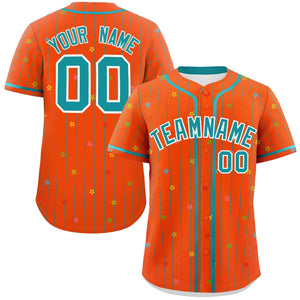 Custom Orange Aqua Stripe Fashion Personalized Star Pattern Authentic Baseball Jersey