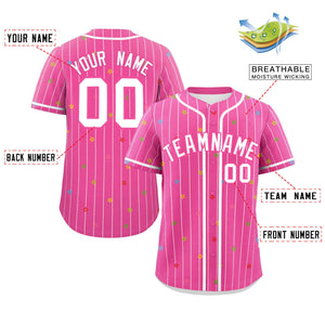 Custom Pink White Stripe Fashion Personalized Star Pattern Authentic Baseball Jersey