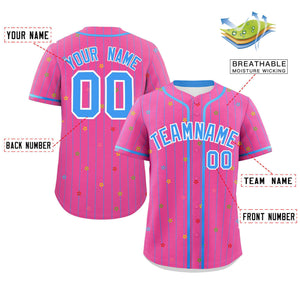 Custom Pink Powder Blue Stripe Fashion Personalized Star Pattern Authentic Baseball Jersey