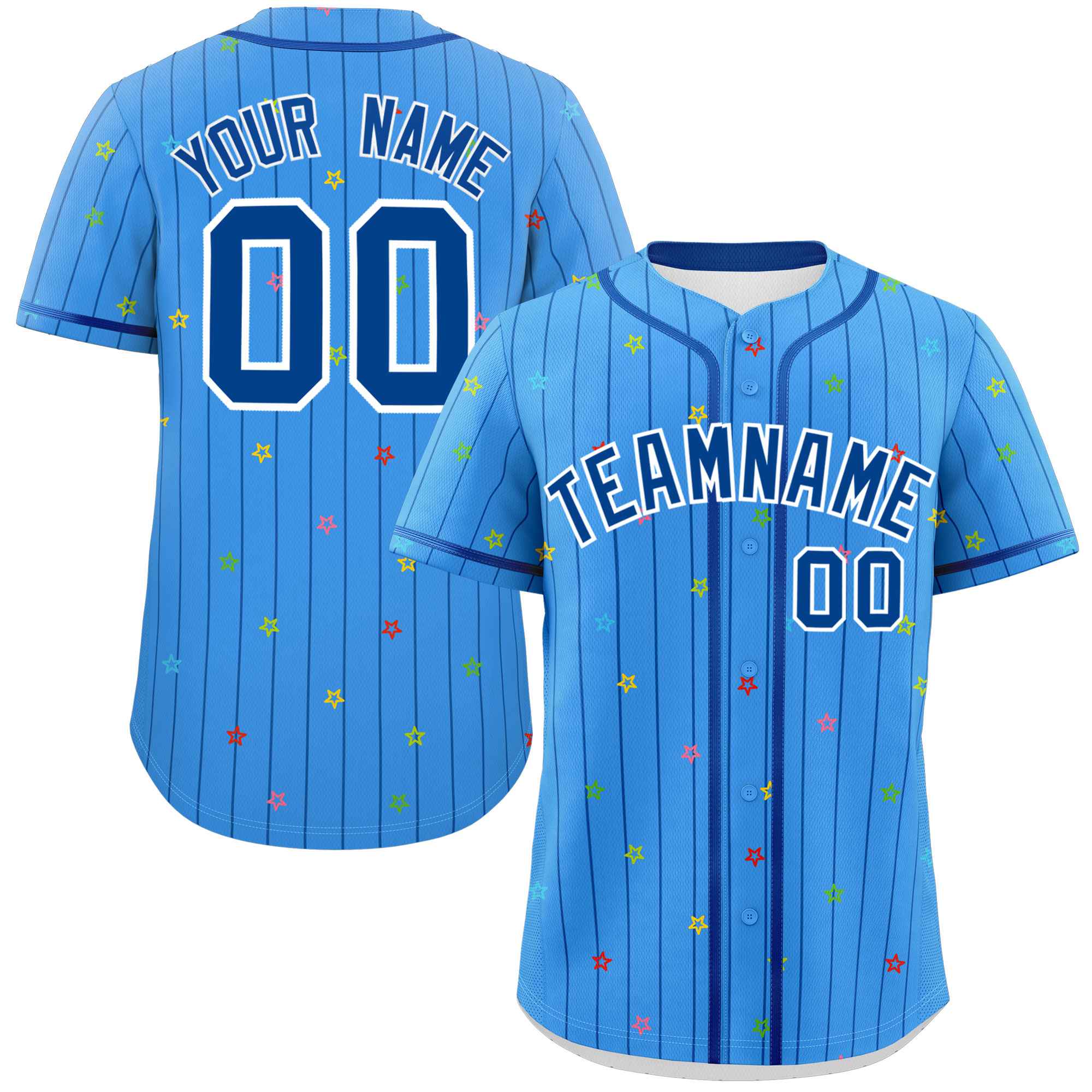 Custom Powder Blue Royal Stripe Fashion Personalized Star Pattern Authentic Baseball Jersey