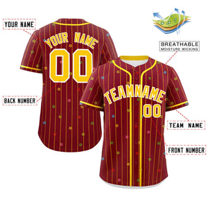 Custom Crimson Gold Stripe Fashion Personalized Star Pattern Authentic Baseball Jersey