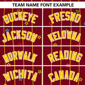 Custom Crimson Gold Stripe Fashion Personalized Star Pattern Authentic Baseball Jersey