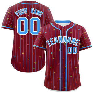 Custom Crimson Powder Blue Stripe Fashion Personalized Star Pattern Authentic Baseball Jersey